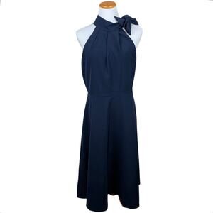 New Black Halo Audrey Dress Tie Collar Pacific Blue Midi Sleeveless Women's 12